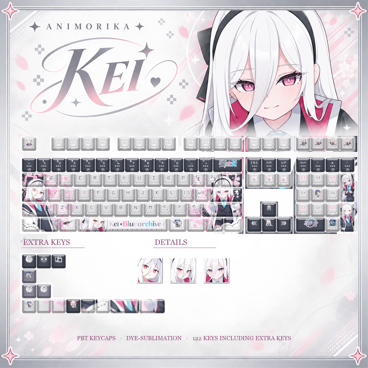 Kei — Blue Archive 122-Key PBT Dye-Sub Keycap Set